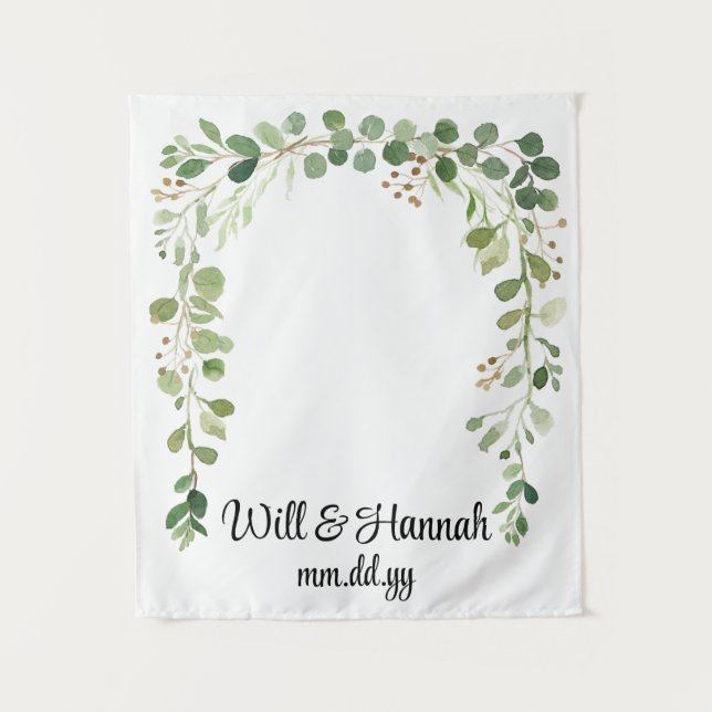 Personalised Greenery Wedding Reception Photo Prop Tapestry (Front)