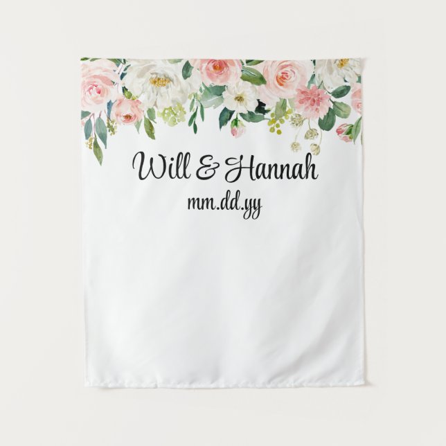 Personalised Greenery Wedding Reception Photo Prop Tapestry (Front)