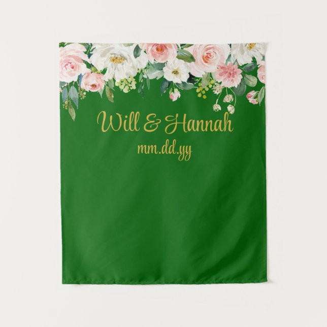 Personalised Greenery Wedding Reception Photo Prop Tapestry (Front)
