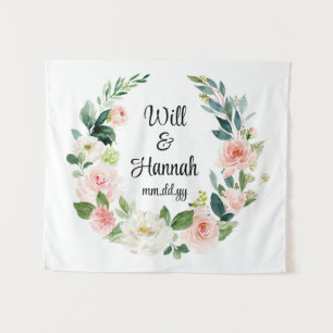 Personalised Greenery Wedding Reception Photobooth Tapestry