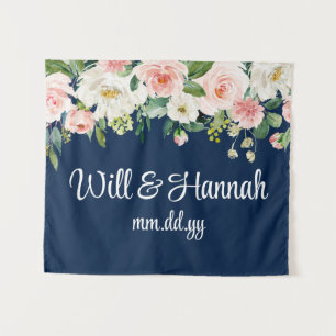 Personalised Greenery Wedding Reception Photobooth Tapestry
