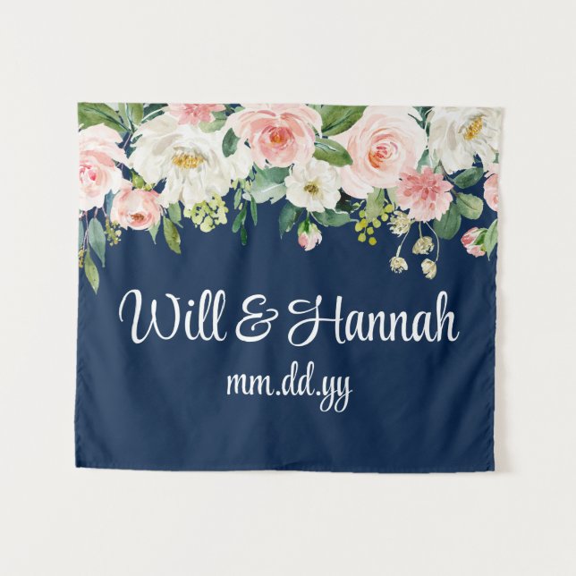 Personalised Greenery Wedding Reception Photobooth Tapestry (Front (Horizontal))