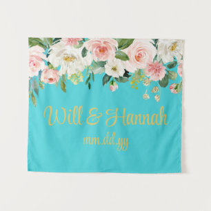 Personalised Greenery Wedding Reception Photobooth Tapestry