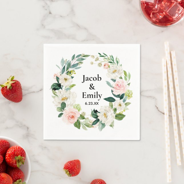 Personalised Greenery Wedding Reception Serviettes Napkin (Insitu)