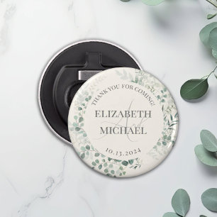 Personalised Greenery Wreath Wedding Favour Button Bottle Opener