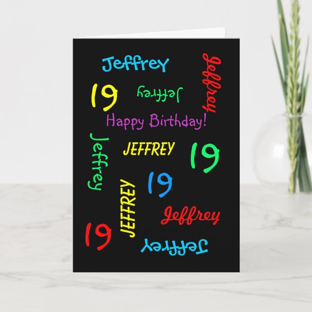 Personalised Greeting Card, 19th Birthday Black Card (Front)