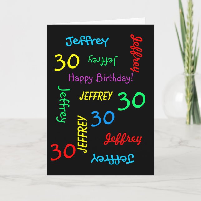 Personalised Greeting Card 30th Birthday, Black (Front)