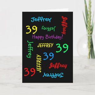Personalised Greeting Card 39th Birthday, Black