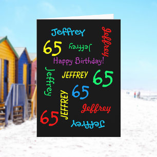 Personalised Greeting Card, Black, 65th Birthday Card