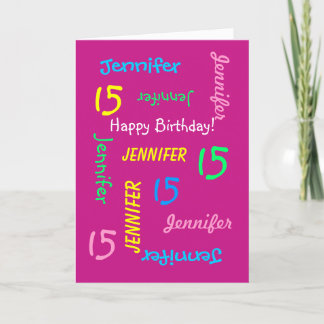 Personalised Greeting Card Name 15th Birthday Pink