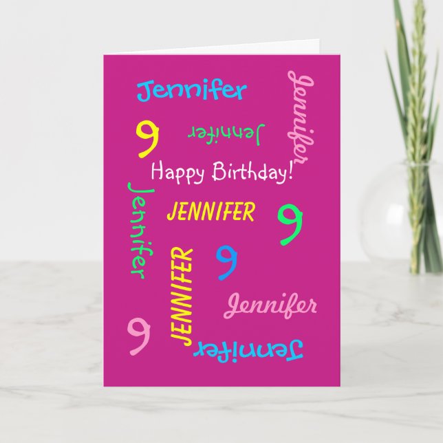 Personalised Greeting Card Name, 9th Birthday Pink (Front)