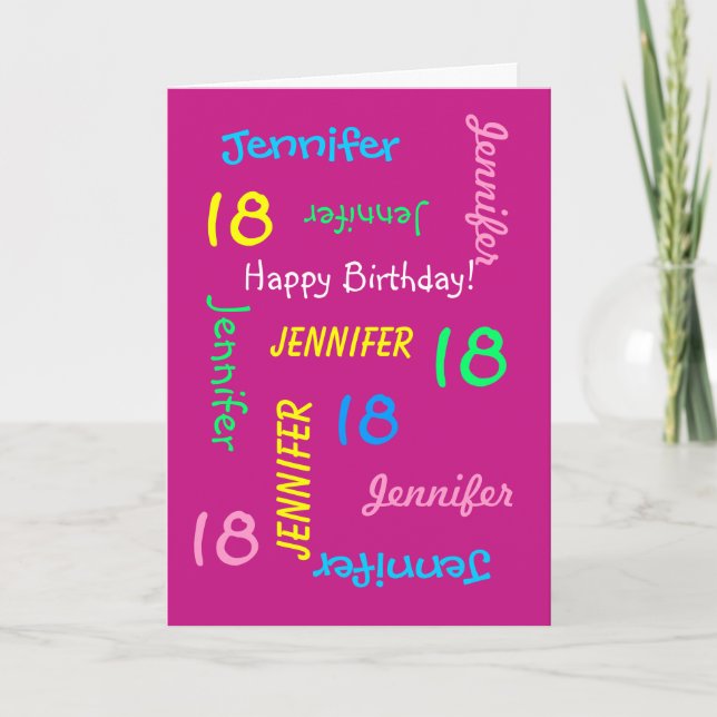 Personalised Greeting Card, Pink, 18th Birthday Card (Front)