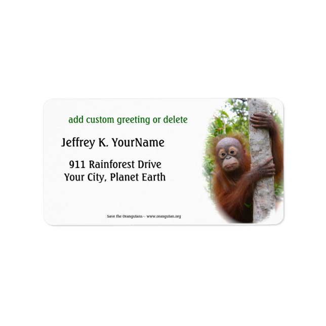 Personalised Greeting Recess for Orangutans Label (Front)