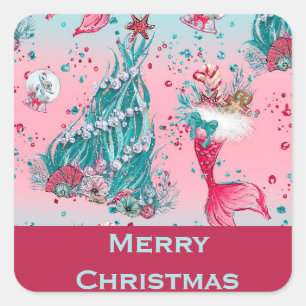 Personalised Greetings Mermaid and Friends Square Sticker
