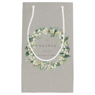 Personalised Greige Snowberry+Eucalyptus Wedding Small Gift Bag