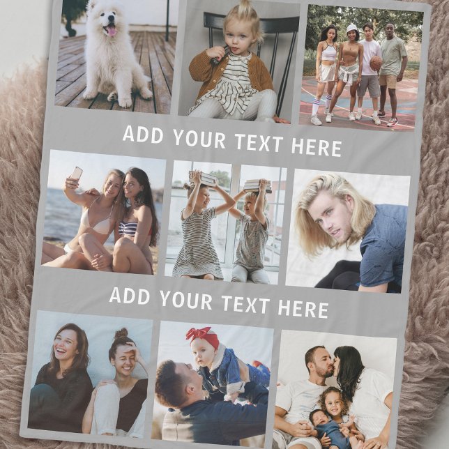 Personalised Grey 9 Photo Collage Fleece Blanket (Creator Uploaded)