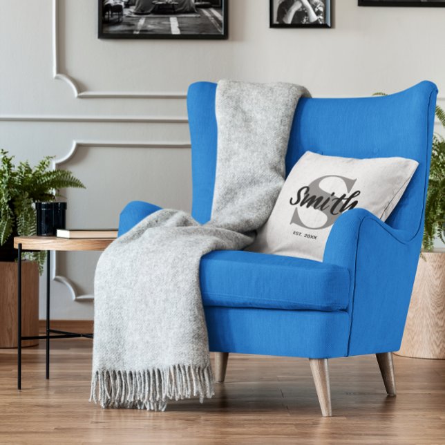 Personalised Grey and Black Family Monogram Cushion (Personalized Grey and Black Family Monogram Throw Pillow)