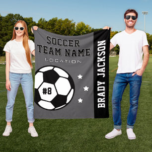 Personalised Grey and Black Soccer Player Name Fleece Blanket