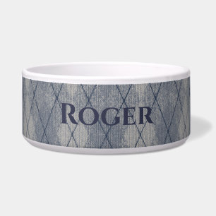 Personalised Grey and Blue Argyle Look Pet Food