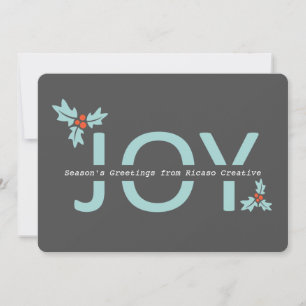 Personalised Grey and Orange Joy And Holly Holiday Card