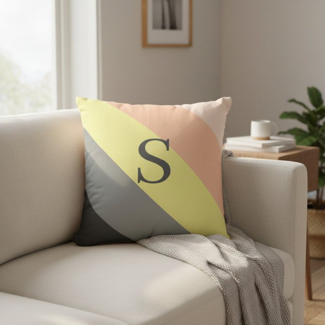 Personalised Grey and Peach Striped Monogram Cushion (Creator Uploaded)