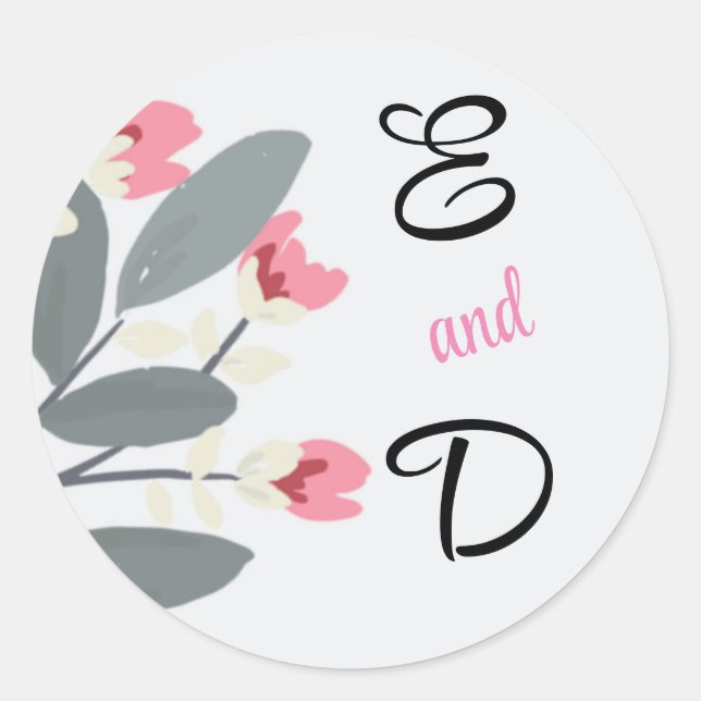 Personalised Grey and Pink Floral Classic Round Sticker (Front)