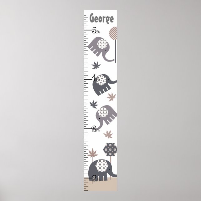 Personalised Grey and Tan Elephants Growth Chart (Front)