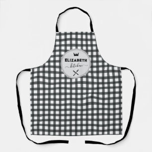 Personalised Grey and White Buffalo Plaid Kitchen Apron