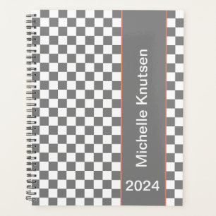 Personalised grey and white Chequered 2024 Planner