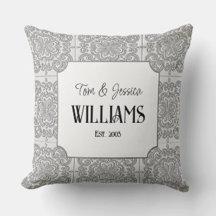 Personalised Grey and White Decorative Tile Cushion