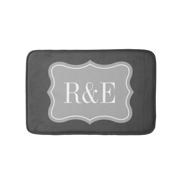 Personalised grey and white monogram bath mat (Front)