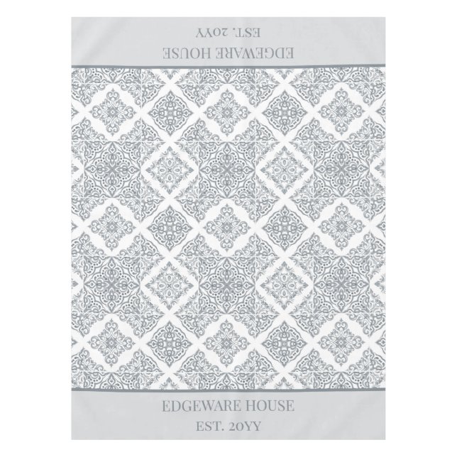 Personalised Grey and White Spanish Tiles Pattern Tablecloth (Front)