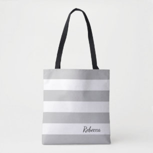 Personalised Grey and White Striped Tote Bag