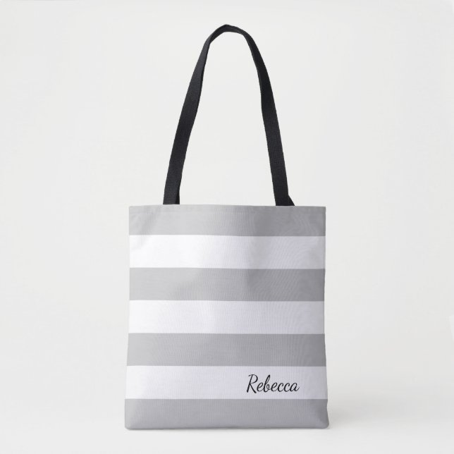 Personalised Grey and White Striped Tote Bag (Front)
