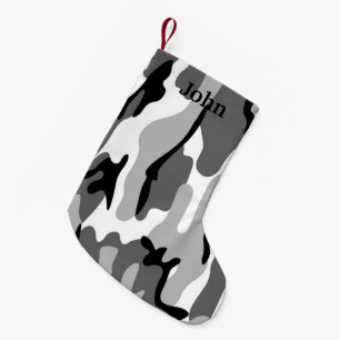Personalised Grey & Black Camo Christmas Stocking