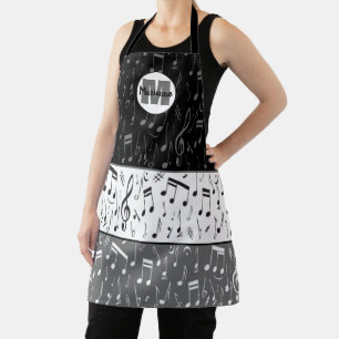Personalised Grey Black White music notes Apron