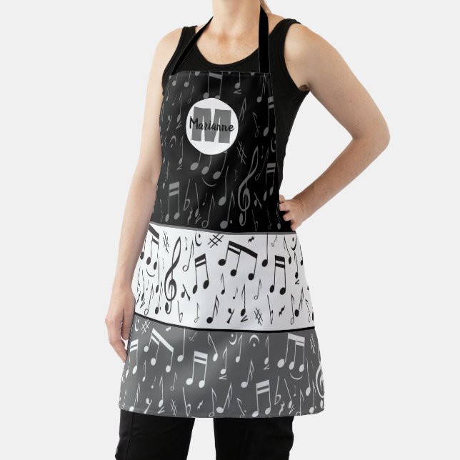 Personalised Grey Black White music notes Apron (Insitu)
