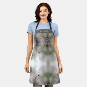 Personalised Grey, Black, White w/ Tiny Red Floral Apron