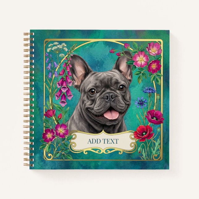 Personalised Grey Blue French Bulldog Notebook (Front)