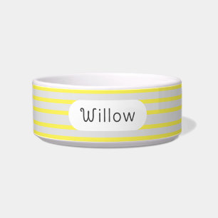 Personalised Grey & Bright Yellow Stripe Pet Bowl