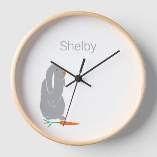 Personalised Grey Bunny Nursery 10" Round Clock