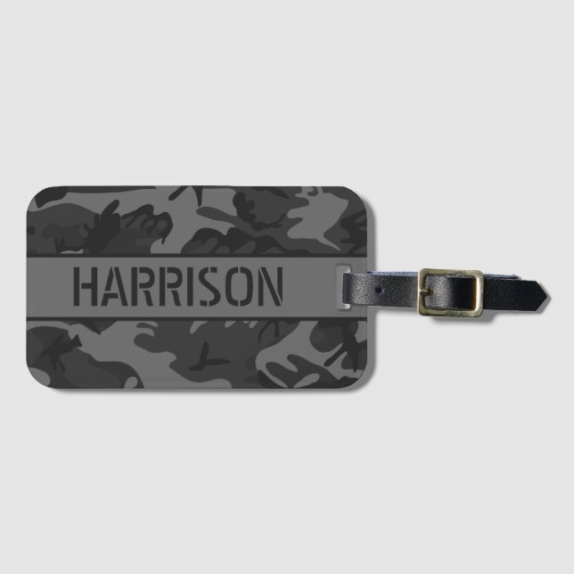 Personalised Grey Camo Luggage Tag (Front Horizontal)