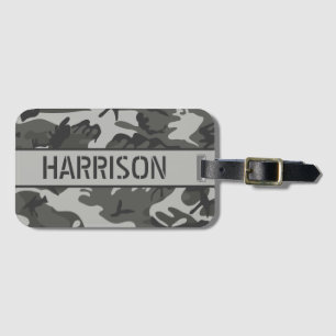 Personalised Grey Camo Luggage Tag