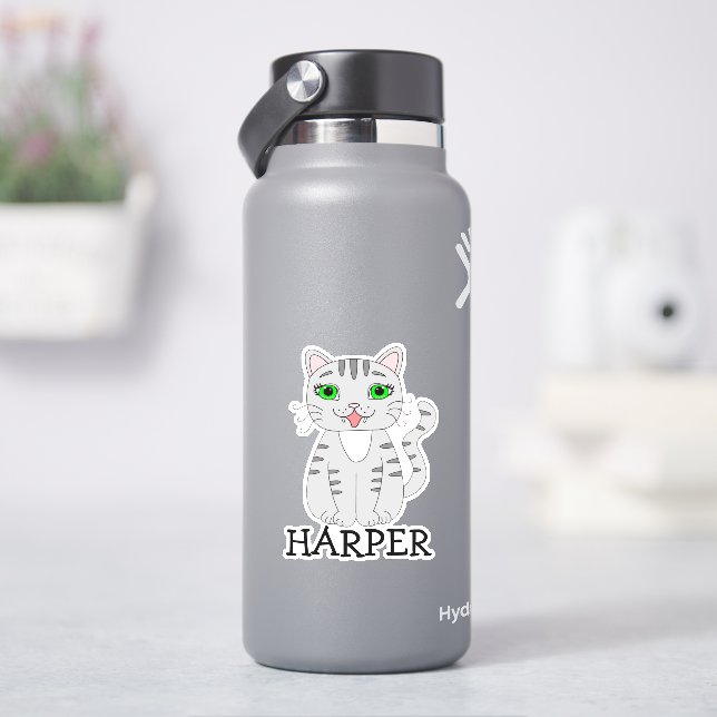 Personalised Grey Cat Name Label (HydroFlask)