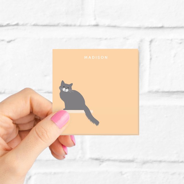 Personalised Grey Cat Orange Sticky Notes (Creator Uploaded)