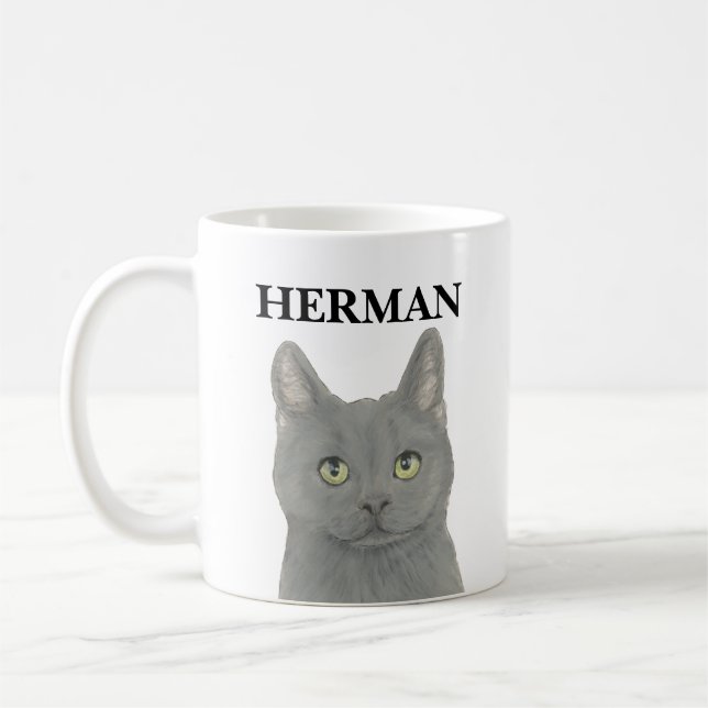 Personalised Grey Chartreuse Cat Coffee Mug (Left)