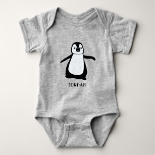 Personalised grey cute penguin illustration baby baby bodysuit