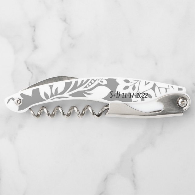 Personalised Grey Damask Corkscrew (Back)