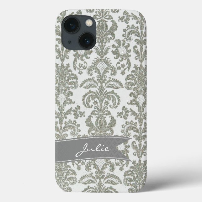 Personalised Grey Damask iPhone 6 Case (Back)