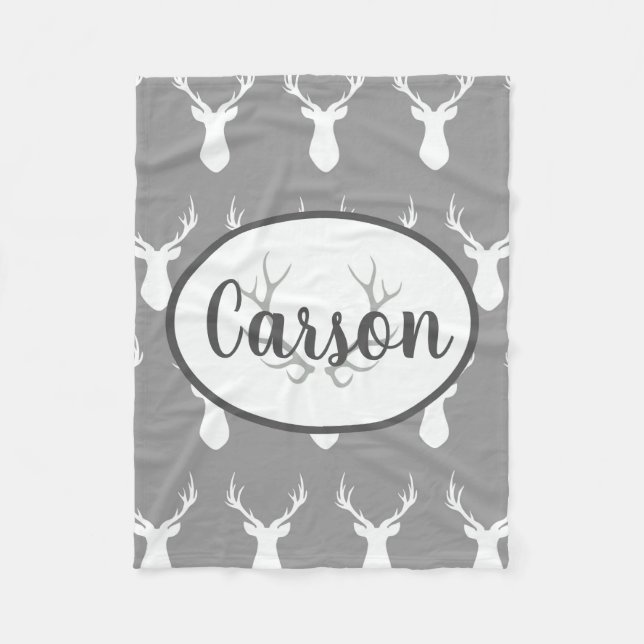 Personalised Grey Deer Silhouette Fleece blanket (Front)